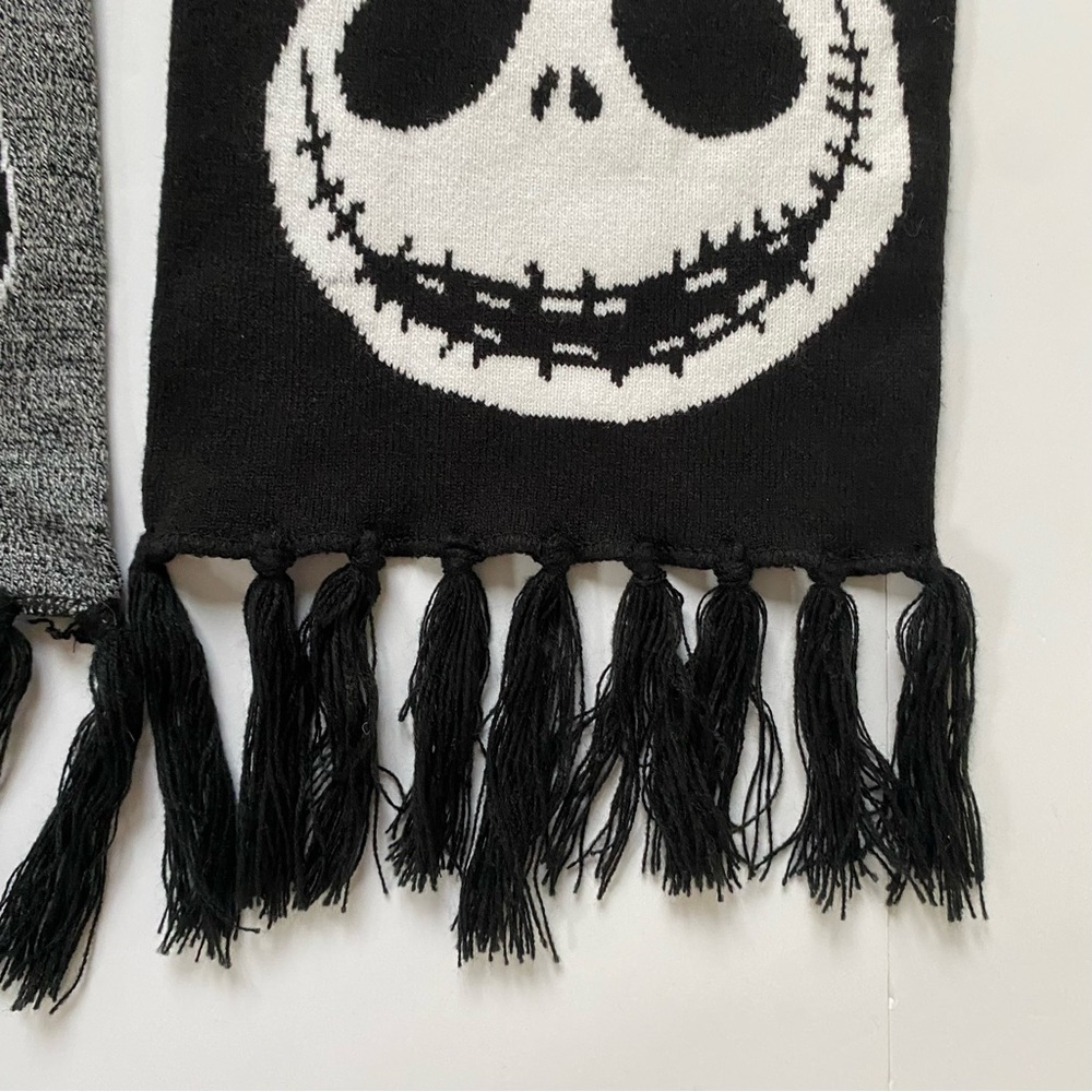 Nightmare Before Christmas Scarf Disney Jack Skellington 67” Black Gray Fringe - Picture 13 of 16